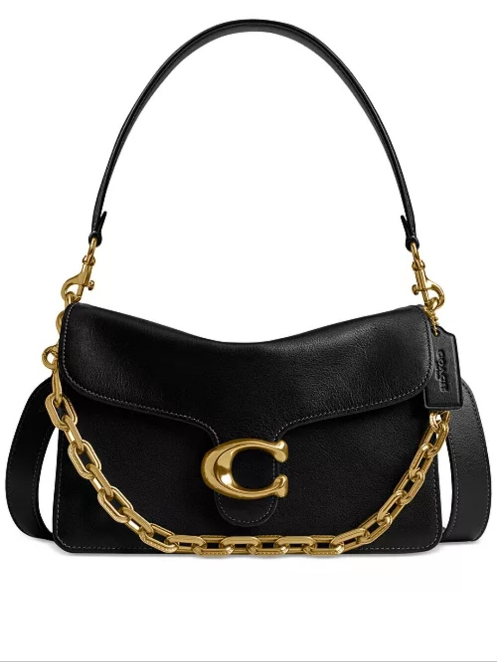 Coach Black Leather Shoulder Bag with Gold Chain Accent. Missing Part Long Strap - Picture 9 of 9